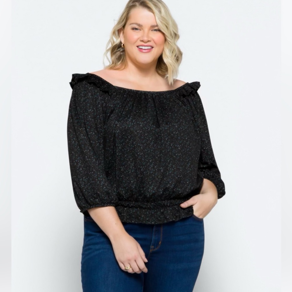 Bobeau Jasper Soft Knit Ruffle Knit Top‎ Size 1X Dark Gray Abstract Print - Picture 6 of 11